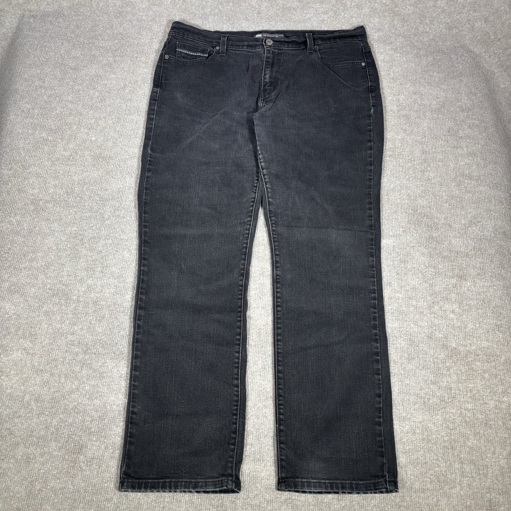 Levis 505 Jeans Womens 16 37x31 Straight Leg Dark Black Denim Stretch READ*‎
